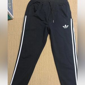 Adidas Black Joggers with White Stripes